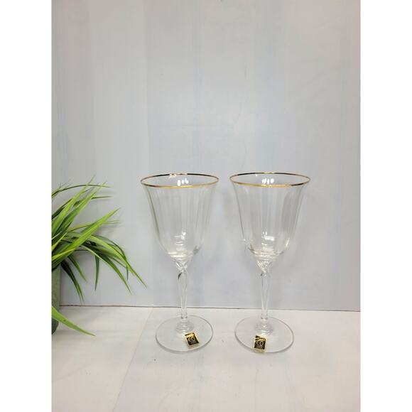Pair of Vintage Chateau Gold Oneida Glass Water Goblets - Picture 1 of 4